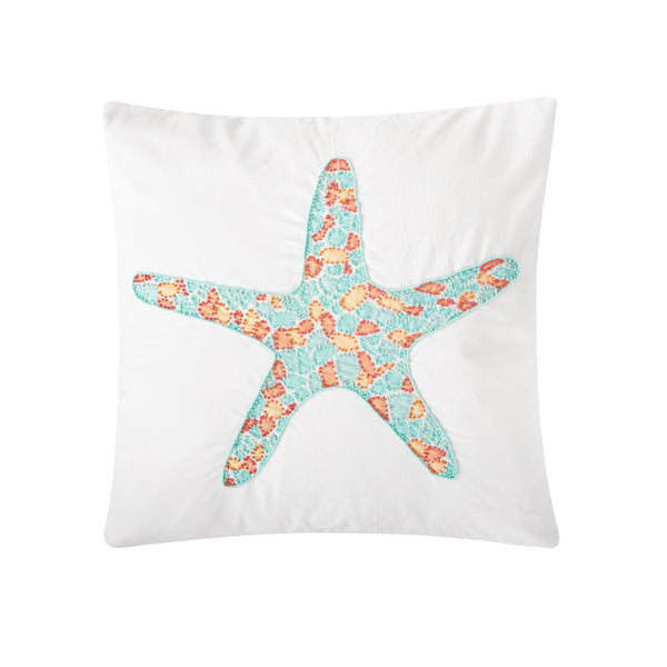 Coastal Grand Starfish Hand Beaded 18 x 18 Pillow