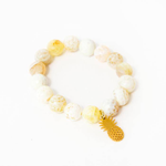 Yellow Faceted Agate With Bright Gold Pineapple Accent Charm  - Elastic Bracelet