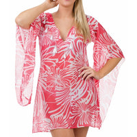 Mikaela Rosy Red Sheer Bell Sleeve Tunic