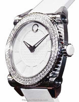 Movado Master Diamond Ladies Watch - White Dial - White Rubber Strap