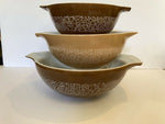 Vintage Pyrex Cinderella Bowl 442 443 444 Woodland Brown Beige Mixing Bowls Nice