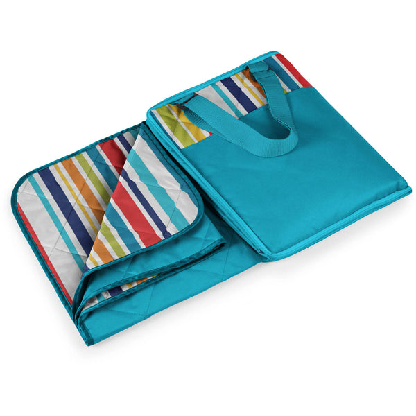 Picnic Time - Vista XL Outdoor Blanket Tote - Aqua and Fun Stripes