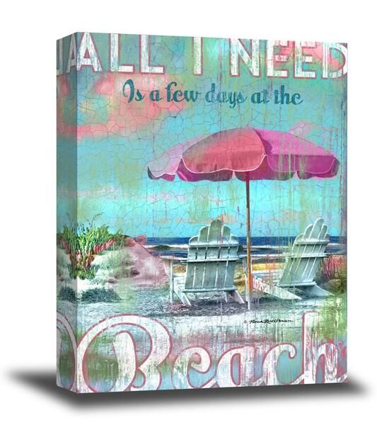 Patrick Reid O'Brien - 16" x 20" Pink Umbrella Beach Glicee Canvas Wrap