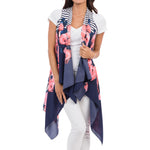 Poppy Burst Sleeveless Kimono - Pink/Navy - One Size