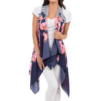 Poppy Burst Sleeveless Kimono - Pink/Navy - One Size